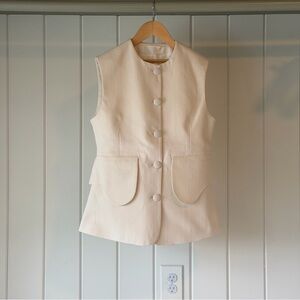 Sleeveless Button-Front Cream Women's Button Down Top